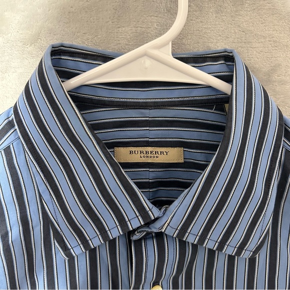 Burberry London Shirt Mens Large 16 Button Down Blue Stripe - Picture 3 of 9